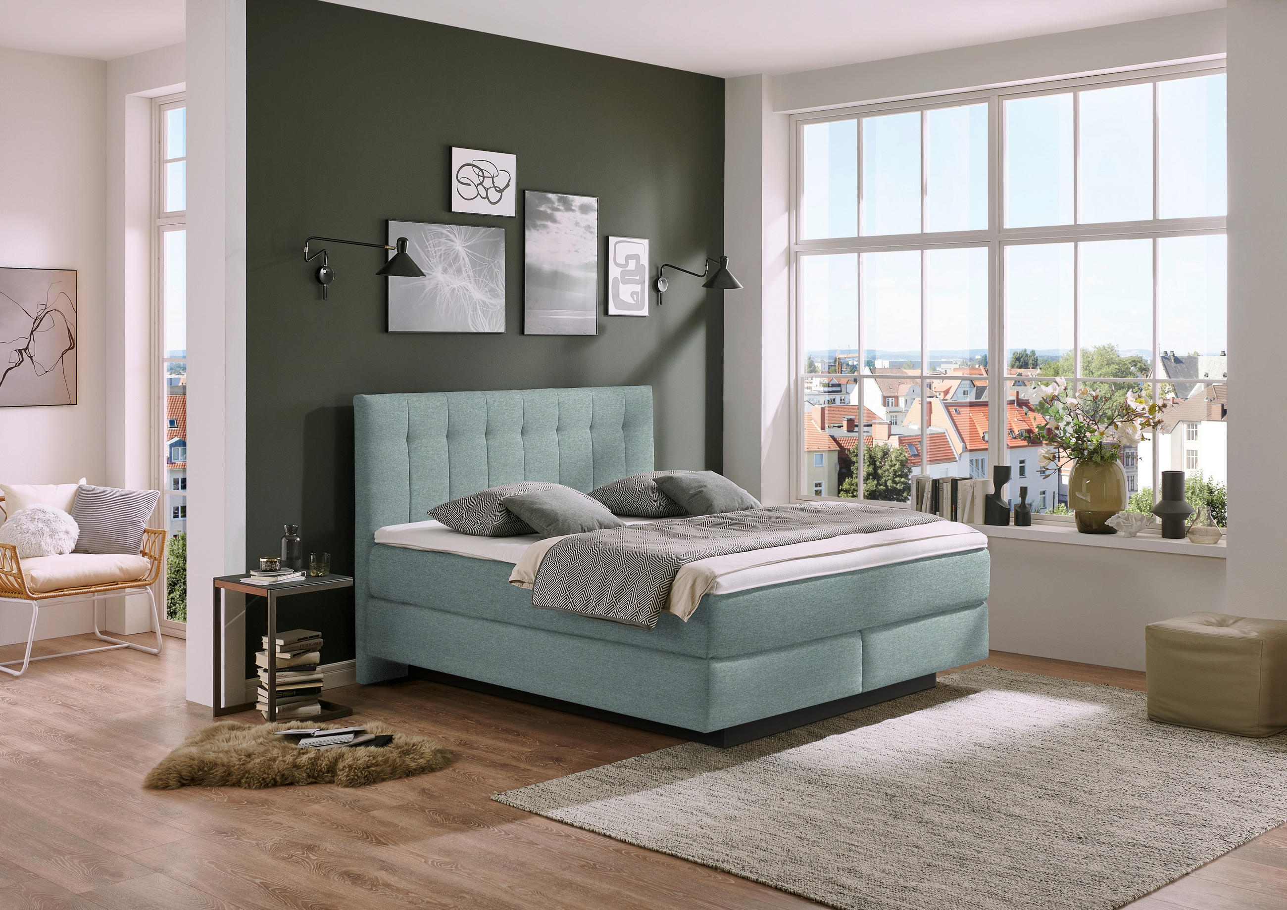 BOXSPRINGBETT 200/200 cm  in Hellgrau  - Hellgrau/Schwarz, MODERN, Holzwerkstoff/Kunststoff (200/200cm) - Beldomo - Sleep