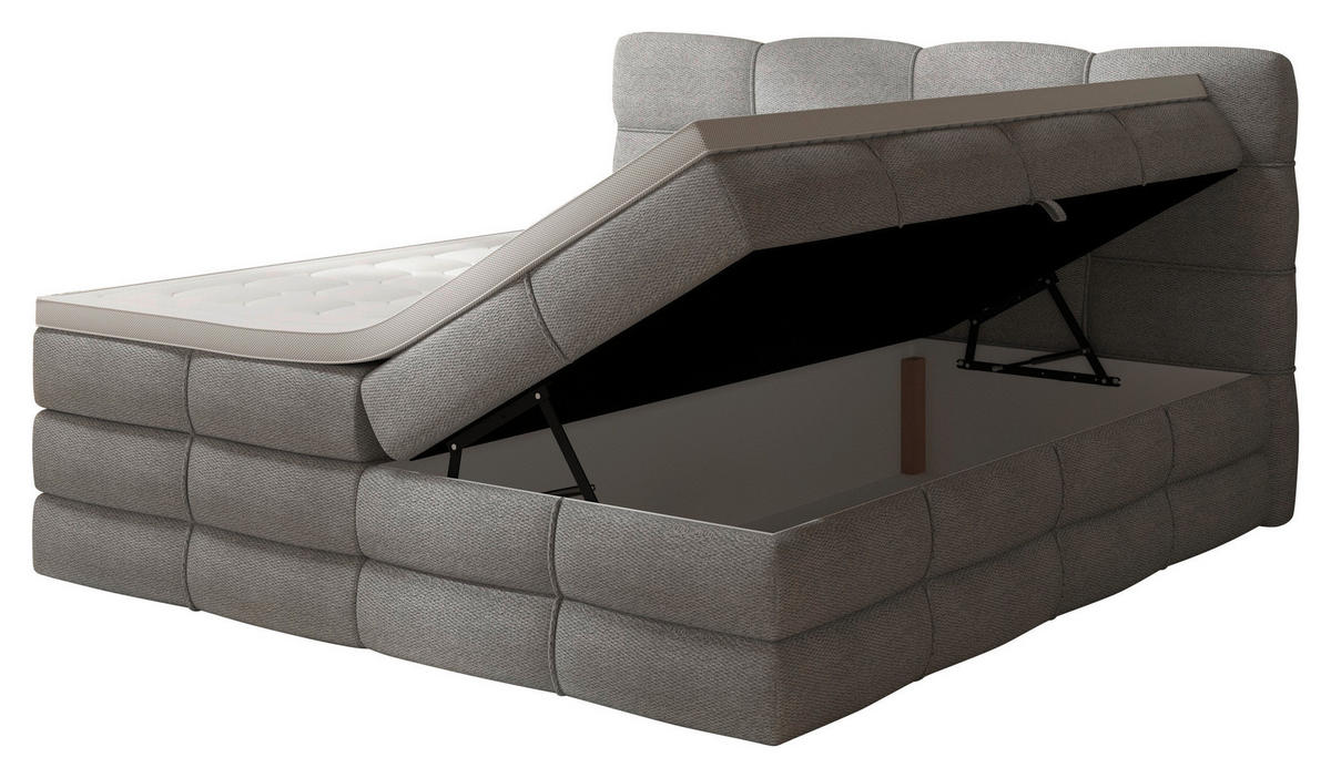 BOXSPRINGBETT 160/200 cm,  in Grau, gepolstertes Kopfteil, Bettkasten, Topper, Matratzen, H3 + H3 = fest  - Schwarz/Grau, Design, Kunststoff/Textil (160/200cm) - Chameo