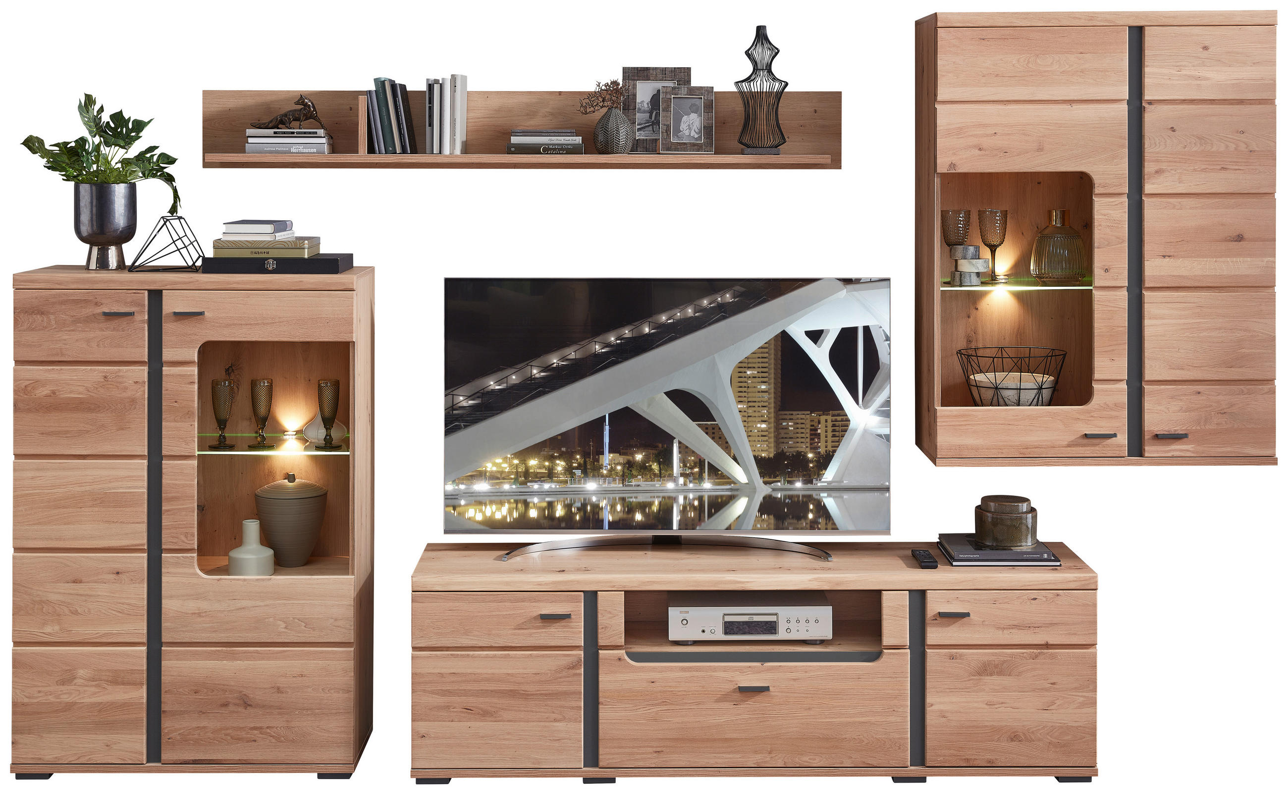 DNEVNI REGAL,  barve hrasta, barve jesena  - barve jesena/barve hrasta, Design, leseni material/les (333/203/43cm) - Linea Natura