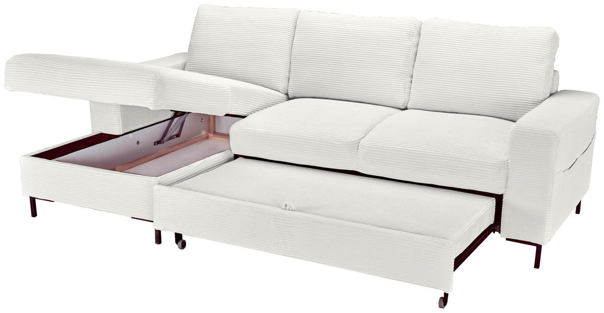 ECKSOFA Creme Cord  - Creme/Schwarz, KONVENTIONELL, Textil/Metall (150/240cm) - Carryhome