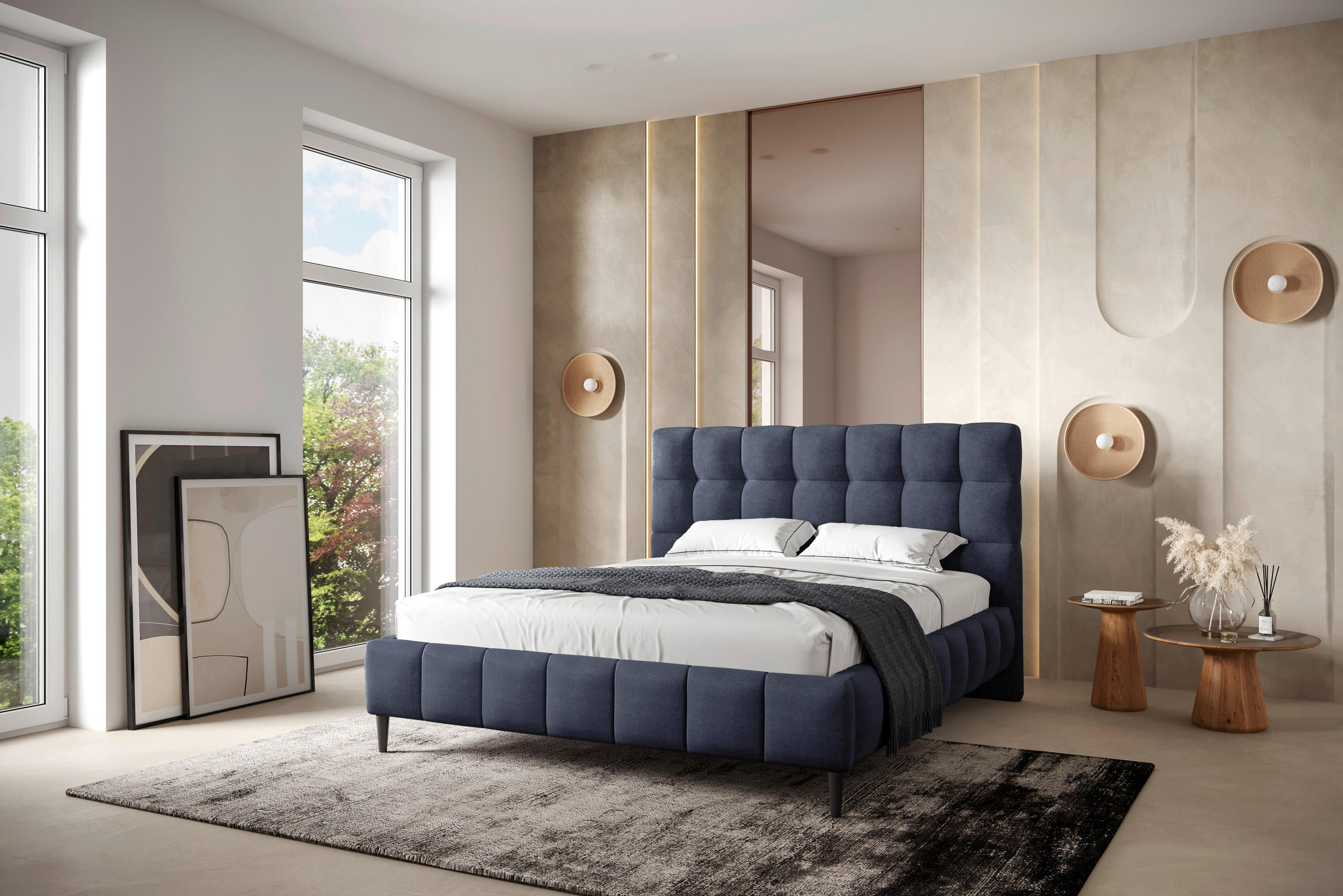 POLSTERBETT 180/200 cm in Dunkelblau - Schwarz/Dunkelblau, Modern, Holzwerkstoff/Textil (180/200cm) - MID.YOU