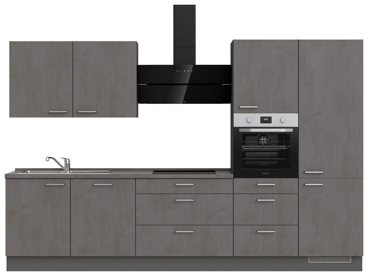 KÜCHENBLOCK 330 cm   in Schieferfarben  - Schieferfarben/Edelstahlfarben, MODERN, Holzwerkstoff/Metall (330cm) - Nobilia