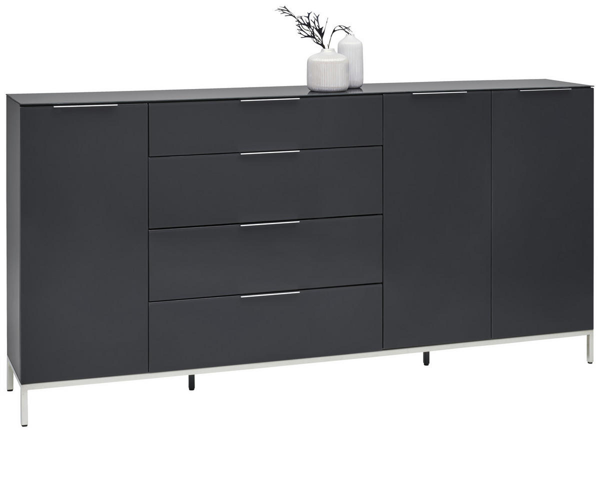 SIDEBOARD 225/99/42 cm  in Anthrazit  - Anthrazit/Alufarben, Design, Glas/Holzwerkstoff (225/99/42cm) - Voleo