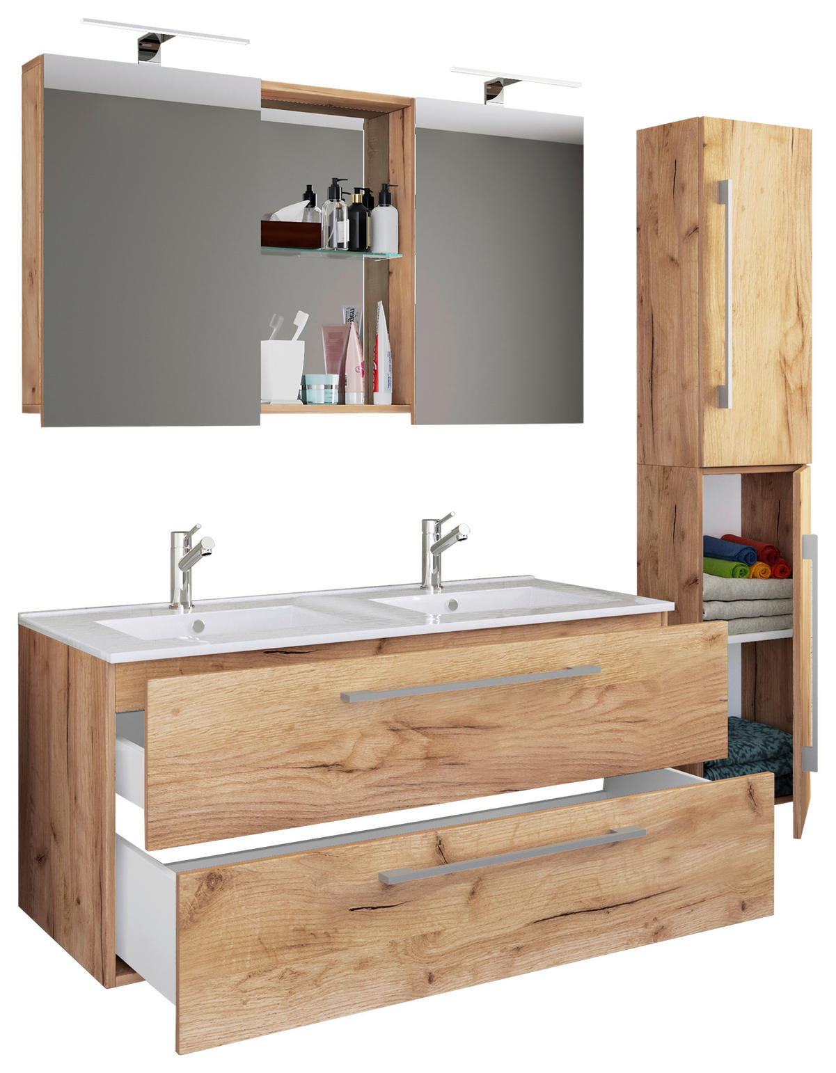 BADEZIMMER 4-teilig  in 145 cm  - Honigeiche/Alufarben, MODERN, Keramik/Holzwerkstoff (145cm) - MID.YOU