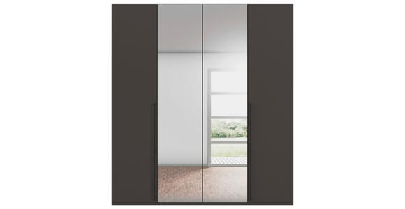 DREHTÜRENSCHRANK 201/235/61 cm,  in Graphitfarben, 4-türig  - Chromfarben/Schwarz, Basics, Glas/Holzwerkstoff (201/235/61cm) - Novel