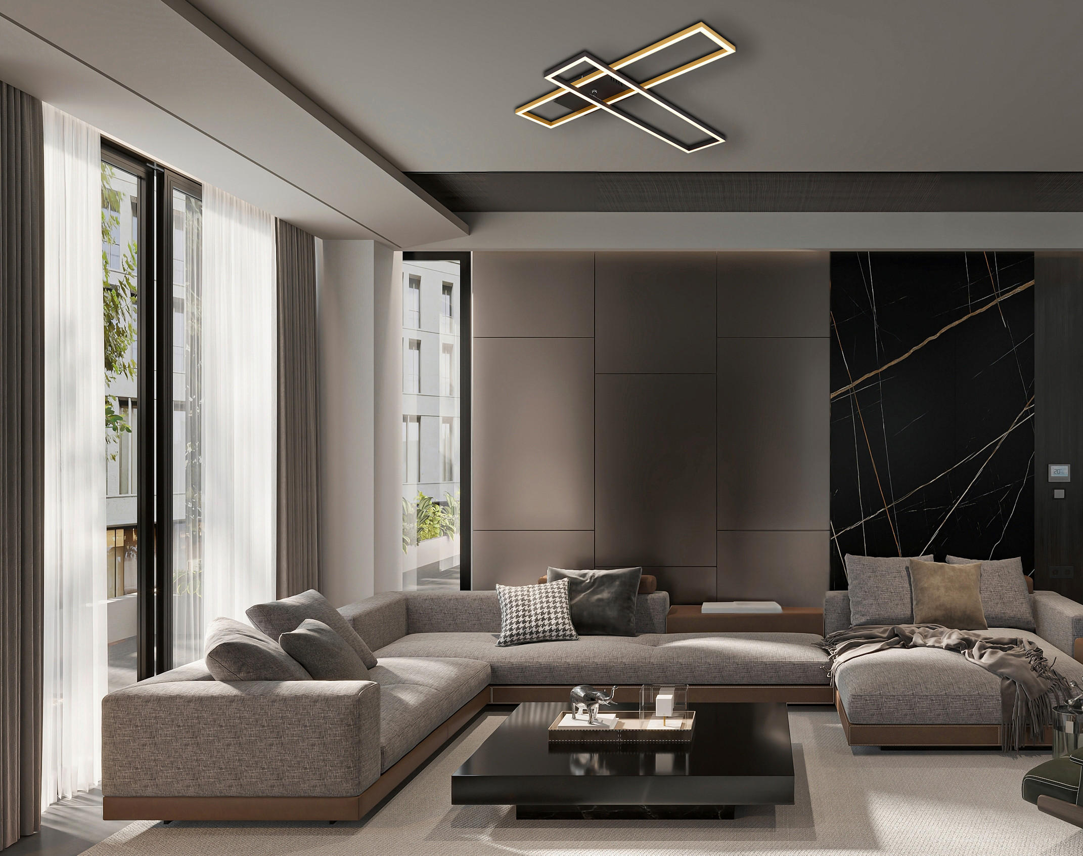 LED-DECKENLEUCHTE    80/60/7,5 cm  - Goldfarben/Opal, Design, Kunststoff/Metall (80/60/7,5cm) - Globo