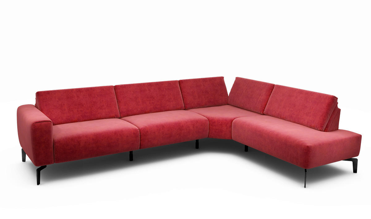 ECKSOFA Cosy Rot Samt  - Rot/Schwarz, Design, Textil/Metall (296/213cm) - SENSOO