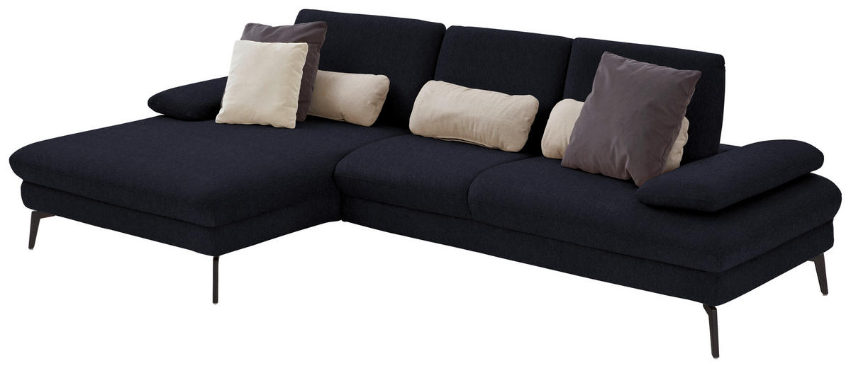 ECKSOFA in Chenille, Mikrofaser Schwarz  - Schwarz, Design, Textil/Metall (157/299cm) - Dieter Knoll
