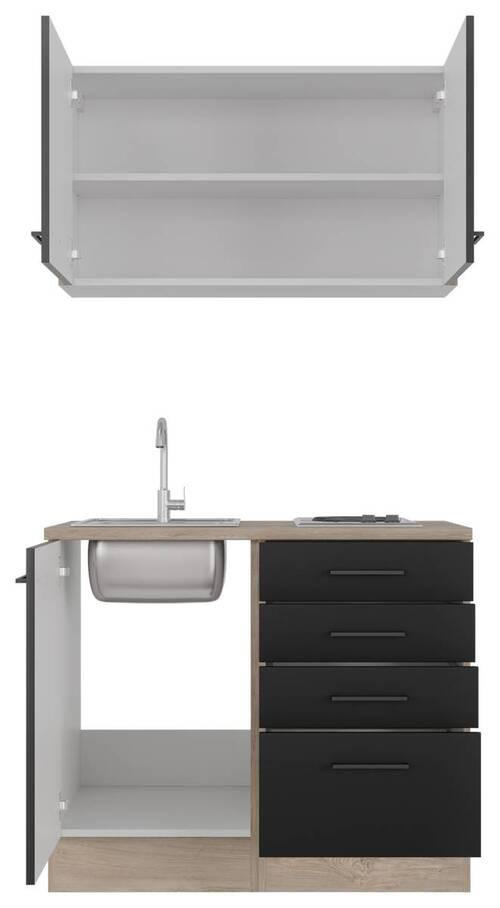 MINIKÜCHE 100 cm   in Schwarz, Eichefarben  - Eichefarben/Schwarz, MODERN, Holzwerkstoff/Metall (100cm) - FlexWell