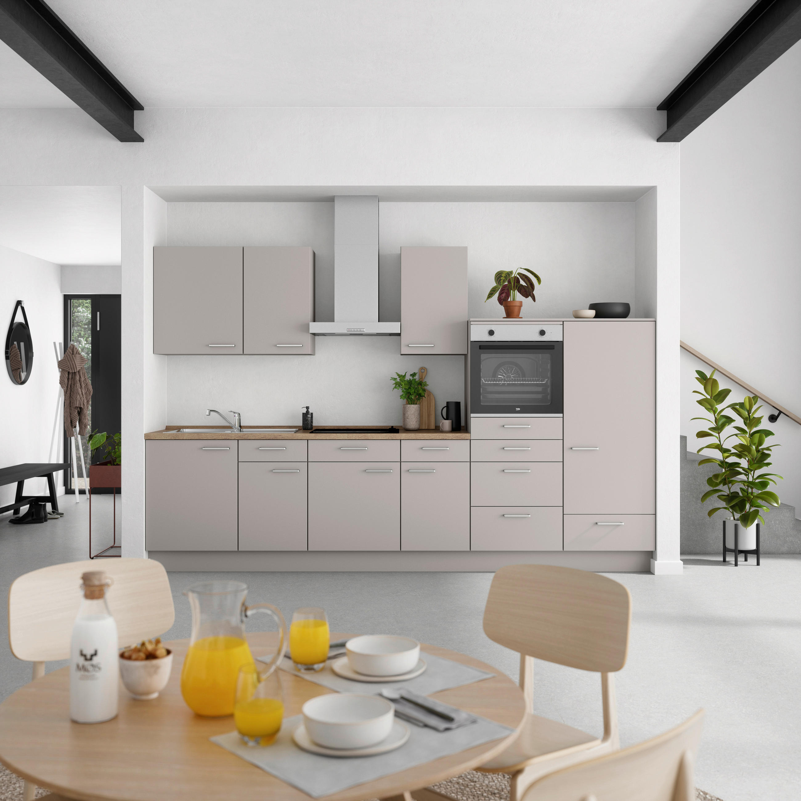 KÜCHENBLOCK 330 cm   in Grau, Eiche dunkel  - Eiche dunkel/Edelstahlfarben, MODERN, Holzwerkstoff/Metall (330cm) - Nobilia