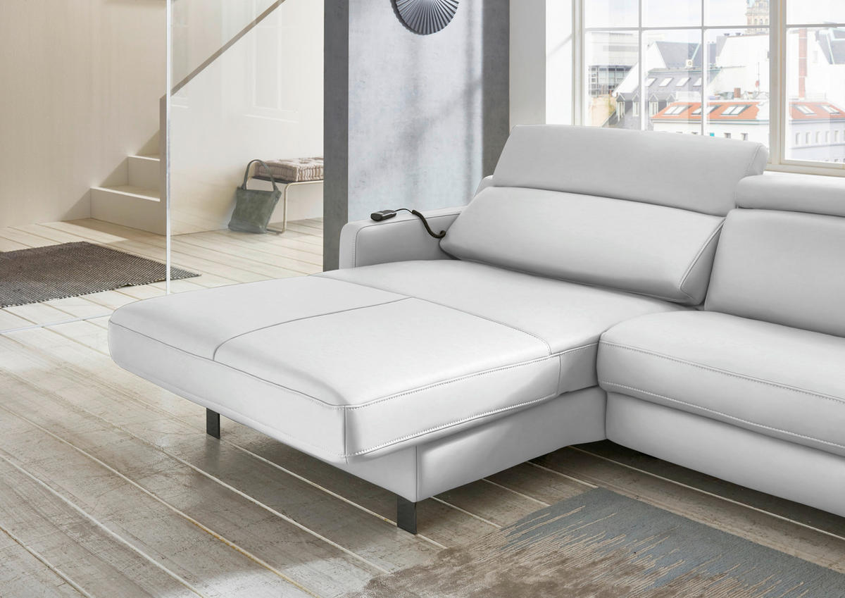 ECKSOFA in Echtleder Weiss  - Weiss/Schwarz, Design, Leder/Metall (176/291cm) - Valdera