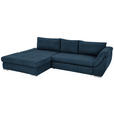 ECKSOFA in Flachgewebe Dunkelblau  - Silberfarben/Dunkelblau, Design, Textil/Metall (174/306cm) - Carryhome