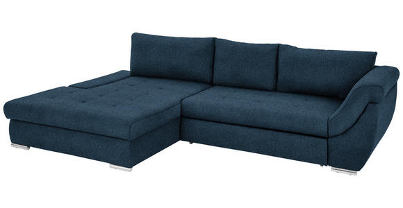 ECKSOFA in Flachgewebe Dunkelblau  - Silberfarben/Dunkelblau, Design, Textil/Metall (174/306cm) - Carryhome