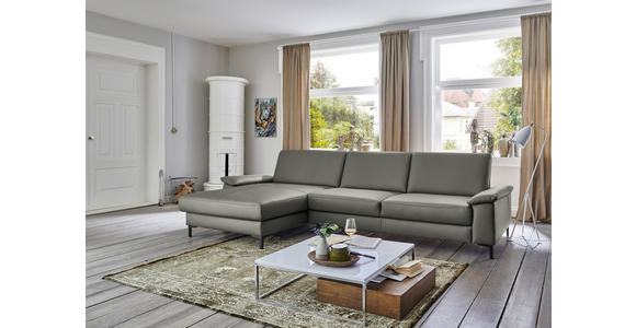 ECKSOFA  in Echtleder Grau  176/334 cm  - Schwarz/Grau, Design, Leder/Metall (176/334cm) - Dieter Knoll