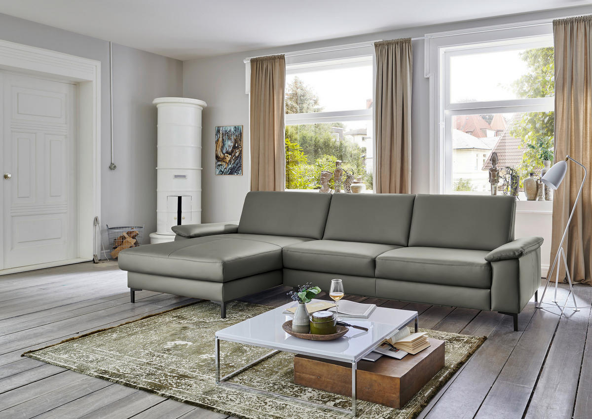 ECKSOFA in Echtleder Grau  - Schwarz/Grau, Design, Leder/Metall (176/334cm) - Dieter Knoll