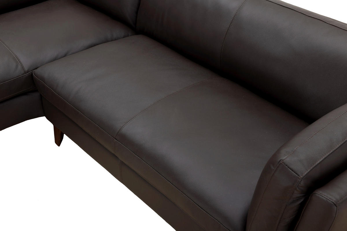 ECKSOFA SERA Braun Echtleder Lederlook  - Dunkelbraun/Braun, Design, Leder/Holz (194/235cm) - Livetastic