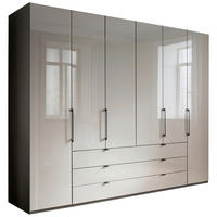 KLEIDERSCHRANK 300/236/58 cm 6-türig Grau, Hellgrau  - Schieferfarben/Hellgrau, KONVENTIONELL, Glas/Holzwerkstoff (300/236/58cm) - Novel