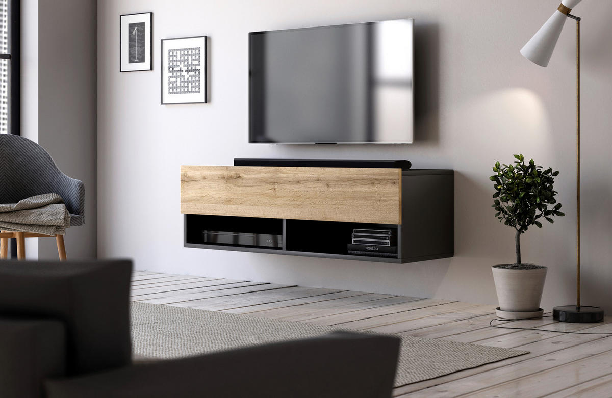 LOWBOARD DERBY  in 100/31,5/32,5 cm  - Eiche Wotan/Schwarz, Design, Holzwerkstoff (100/31,5/32,5cm) - Livetastic