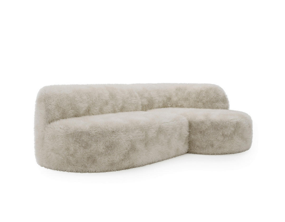 ECKSOFA Teddystoff Beige  - Beige/Schwarz, Design, Kunststoff/Textil (218/156cm) - Livetastic