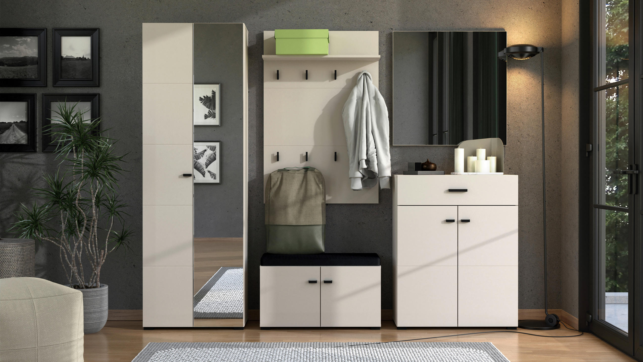 GARDEROBE 6-teilig  in 240/194/35 cm  - Kaschmir, Basics, Holzwerkstoff/Textil (240/194/35cm) - Carryhome