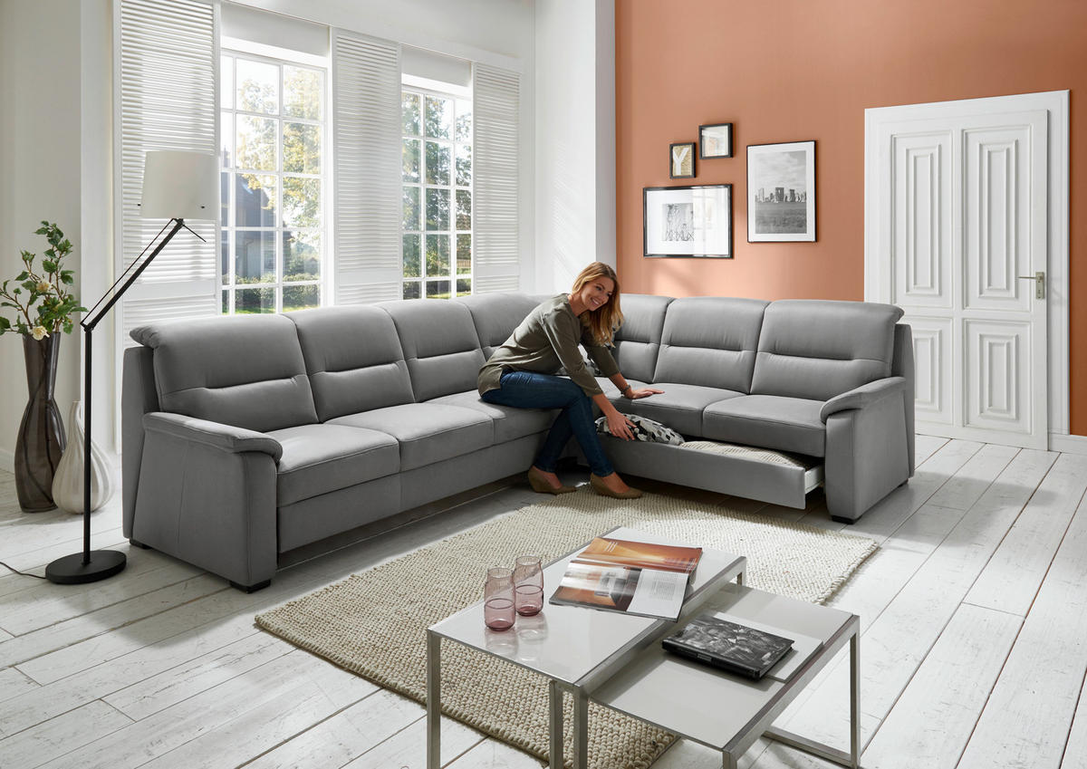 ROHOVÁ SEDACIA SÚPRAVA, textil, sivá - čierna/sivá, Konventionell, drevo/textil (245/303cm) - Beldomo Comfort