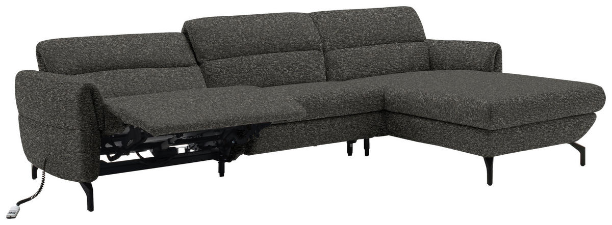 ECKSOFA in Chenille Dunkelbraun  299/187 cm  - Dunkelbraun/Schwarz, Design, Textil/Metall (299/187cm) - Schöner Wohnen
