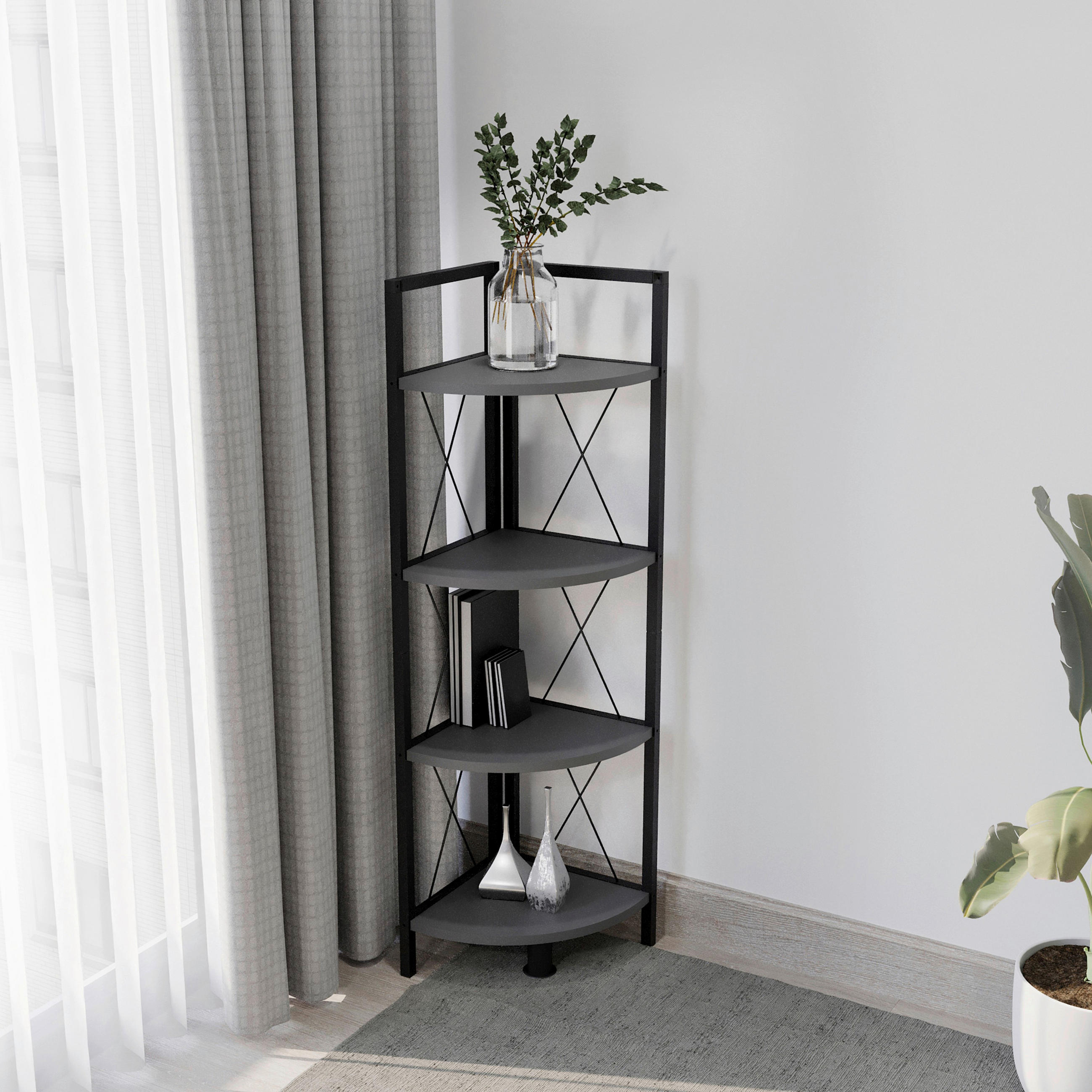 ECKREGAL - Anthrazit/Schwarz, Design, Holzwerkstoff/Metall (34/123/34cm) - MID.YOU