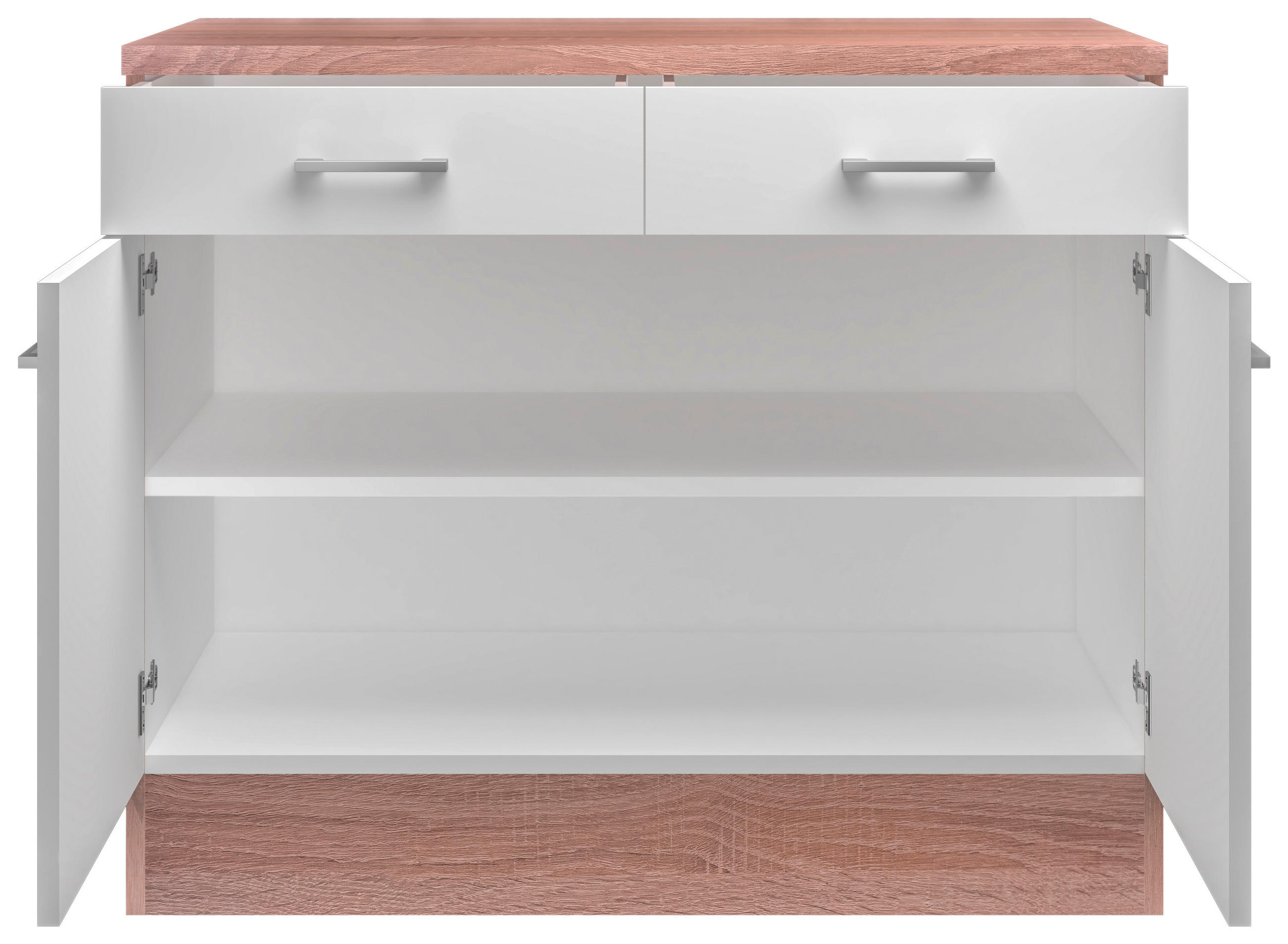 KÜCHENUNTERSCHRANK 100/85/57 cm in Weiß, Sonoma Eiche - Alufarben/Weiß, KONVENTIONELL, Holzwerkstoff/Kunststoff (100/85/57cm) - FlexWell