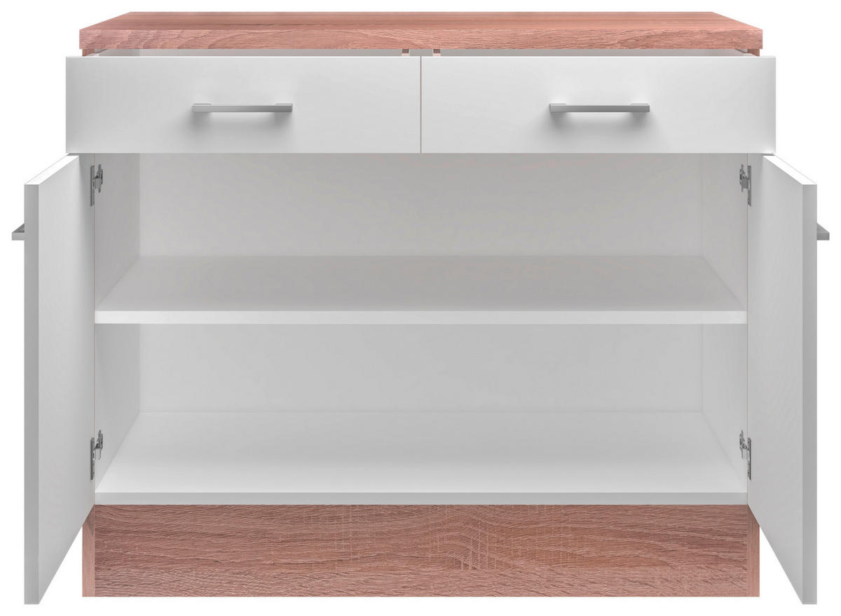 KÜCHENUNTERSCHRANK 100/85/57 cm  in Weiß, Sonoma Eiche  - Alufarben/Weiß, KONVENTIONELL, Holzwerkstoff/Kunststoff (100/85/57cm) - FlexWell