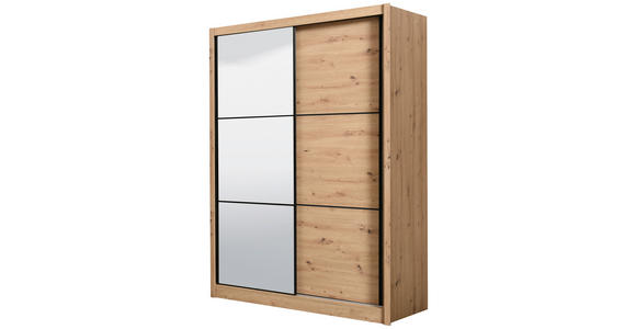 SCHIEBETÜRENSCHRANK 166/215,5/60 cm 2-türig Eiche Artisan  - Schwarz/Eiche Artisan, Basics, Glas/Holzwerkstoff (166/215,5/60cm) - Xora