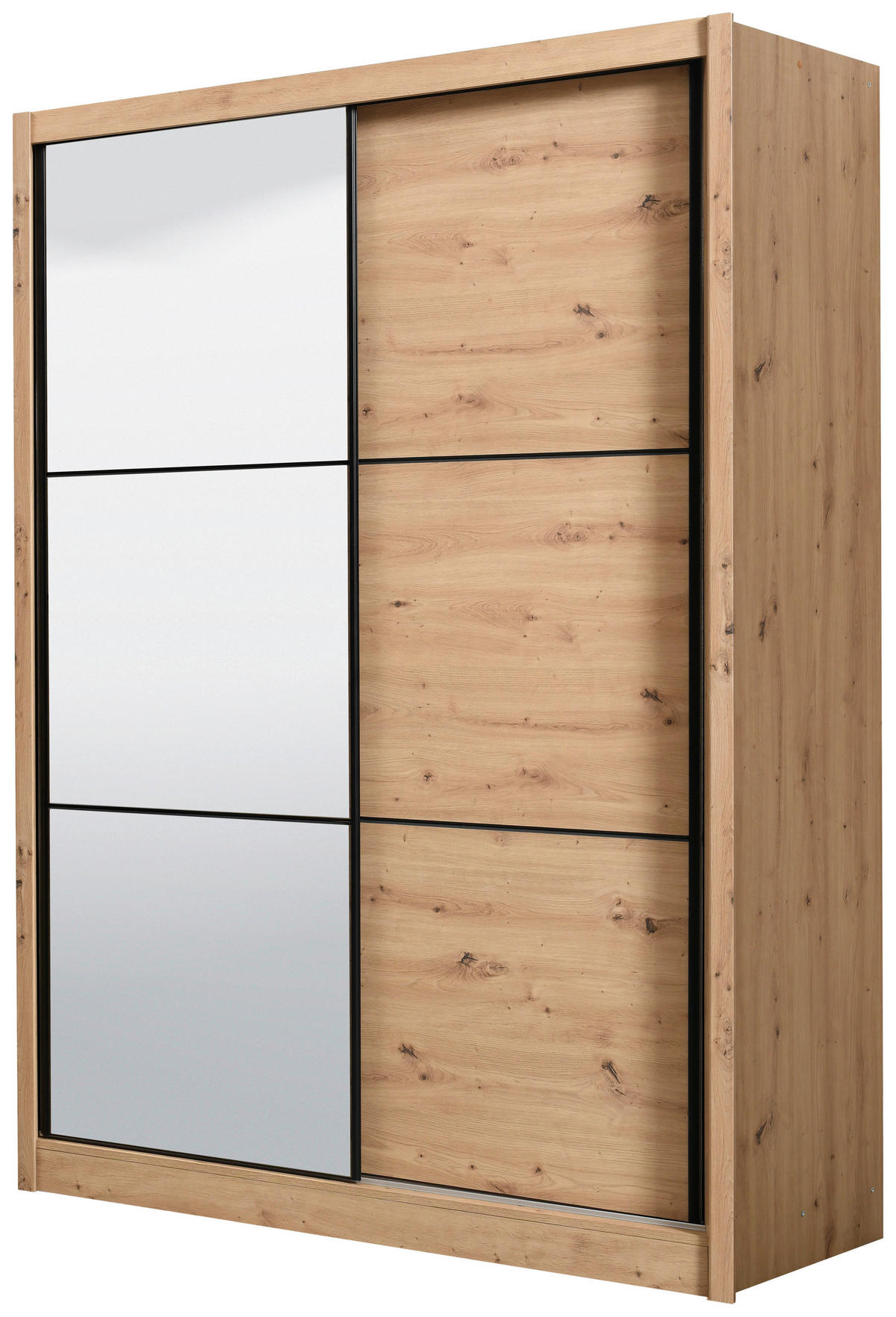 SCHIEBETÜRENSCHRANK 166/215,5/60 cm 2-türig Eiche Artisan  - Schwarz/Eiche Artisan, Basics, Glas/Holzwerkstoff (166/215,5/60cm) - Xora