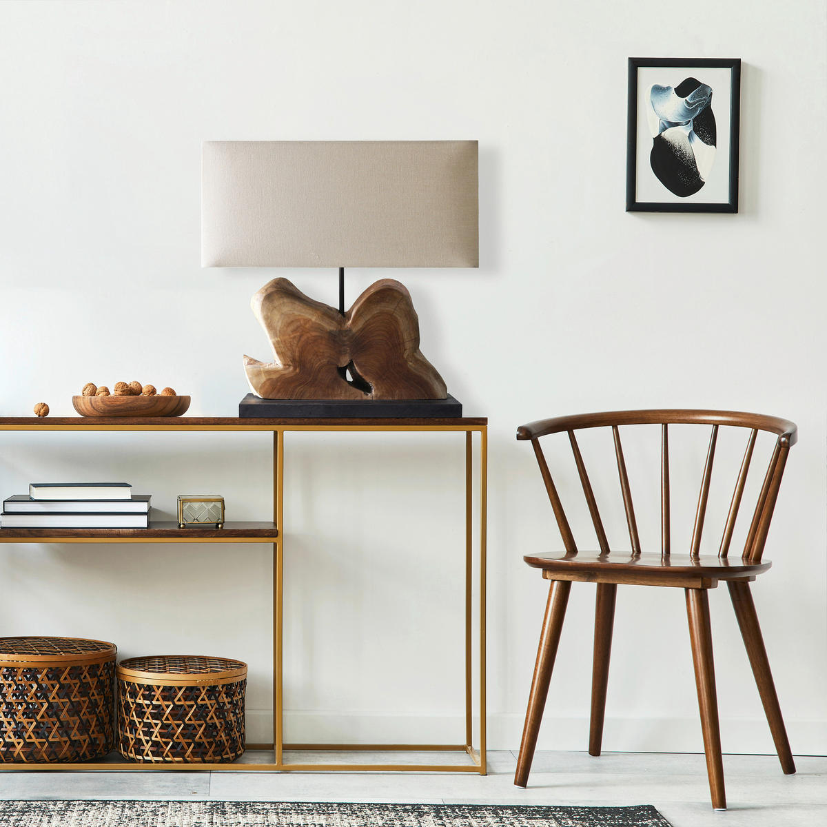 TISCHLEUCHTE 49/50/20 cm   - Schwarz/Weiß, Design, Holz/Textil (49/50/20cm) - P & B