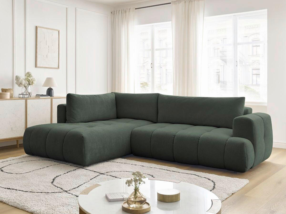 ECKSCHLAFSOFA FUJI Leinenoptik Grün  inkl.  - Schwarz/Grün, MODERN, Kunststoff/Textil (204/282cm)