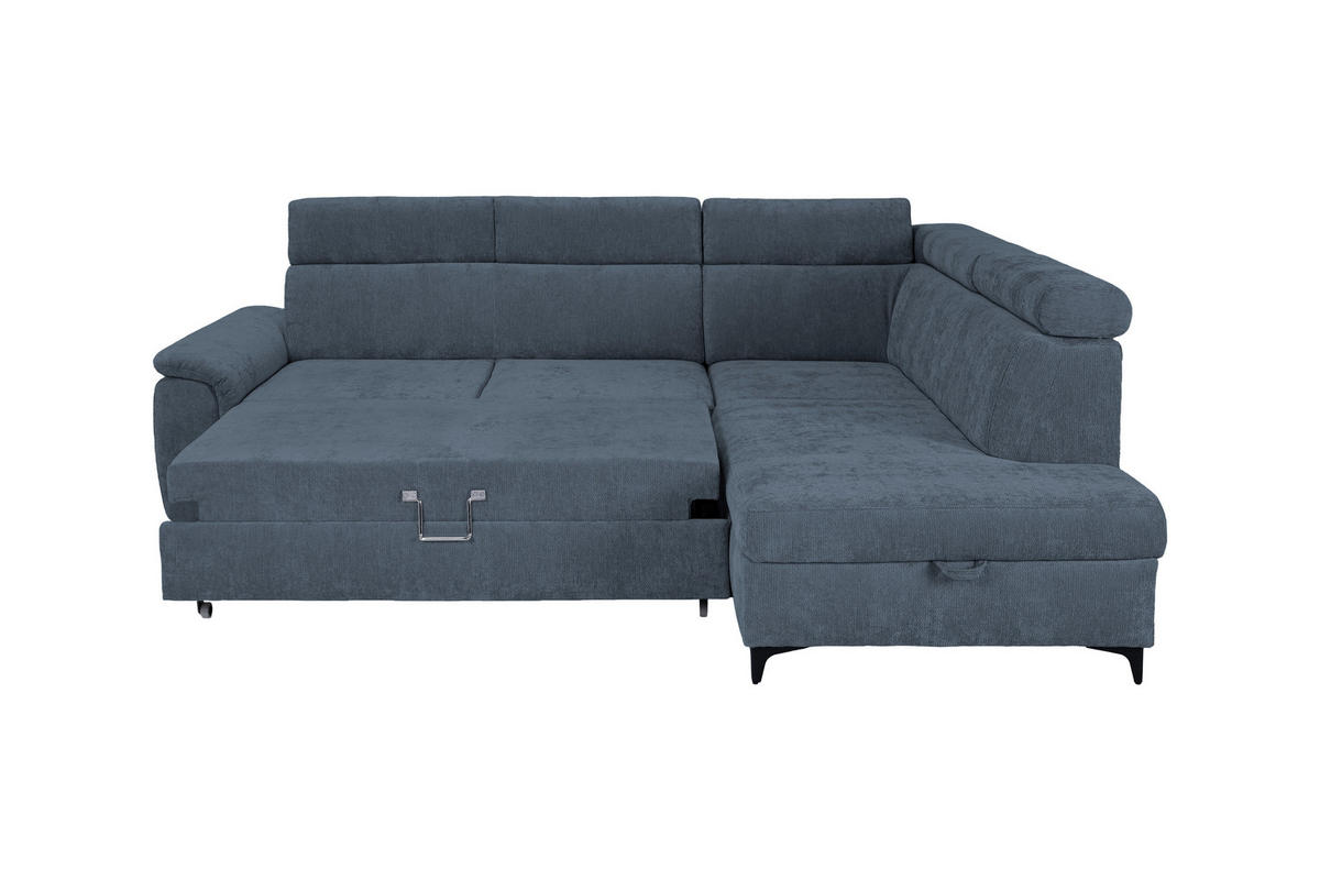 ECKSOFA Dunkelblau Chenille Bettkasten, Schlaffunktion, Rücken echt, Kopfteilverstellung, Liegefläche im Originalstoff  - Schwarz/Dunkelblau, KONVENTIONELL, Textil/Metall (265/206cm) - Carryhome