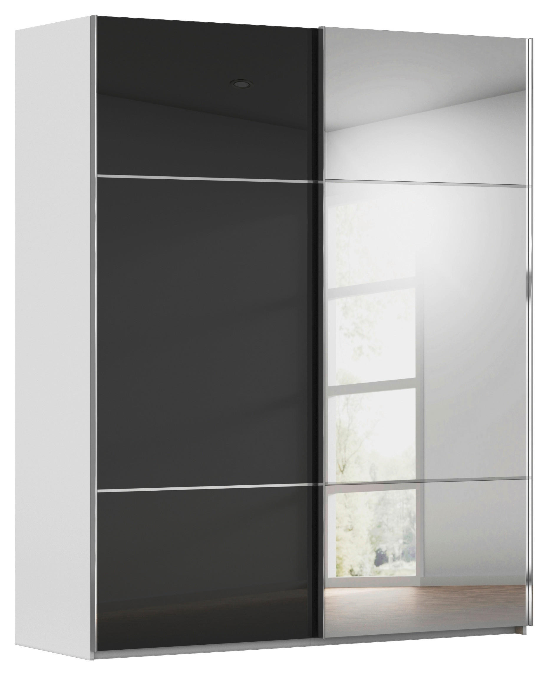 SCHWEBETÜRENSCHRANK in Grau, Schwarz  - Chromfarben/Schwarz, Konventionell, Glas/Holzwerkstoff (201/223/68cm) - Novel