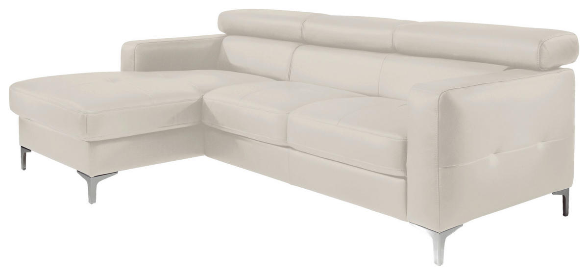 ECKSOFA in Echtleder Hellgrau  168/227 cm  - Chromfarben/Hellgrau, Design, Leder/Metall (168/227cm) - Livetastic