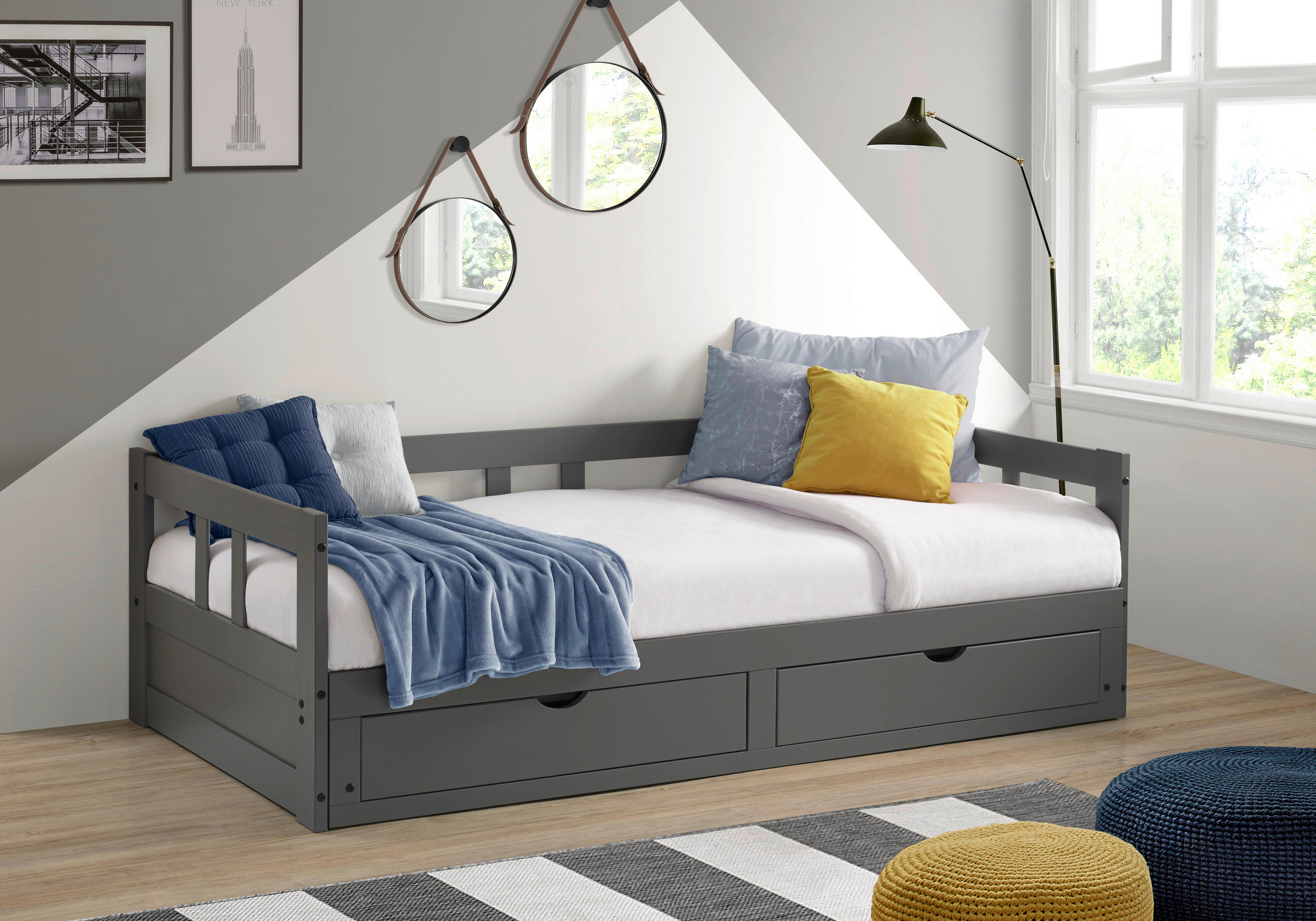 UTDRAGBAR SÄNG 90/200 cm - antracit/naturfärgad, Romantik / Lanthus, metall/trämaterial (90/200cm) - MID.YOU