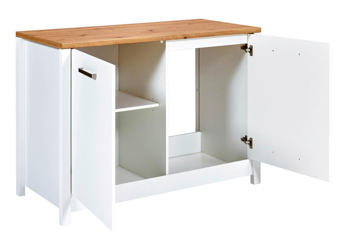 KÜCHENLEERBLOCK   in Weiß, Eiche Artisan  - Silberfarben/Weiß, MODERN, Glas/Holzwerkstoff (430/167/60cm) - home24