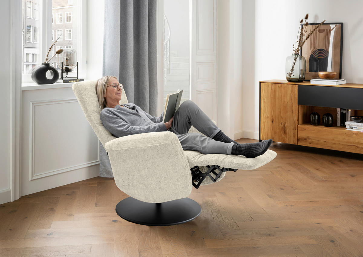 RELAXSESSEL Textil Creme  - Creme/Schwarz, Modern, Textil/Metall (72/118/85-165cm) - Livetastic