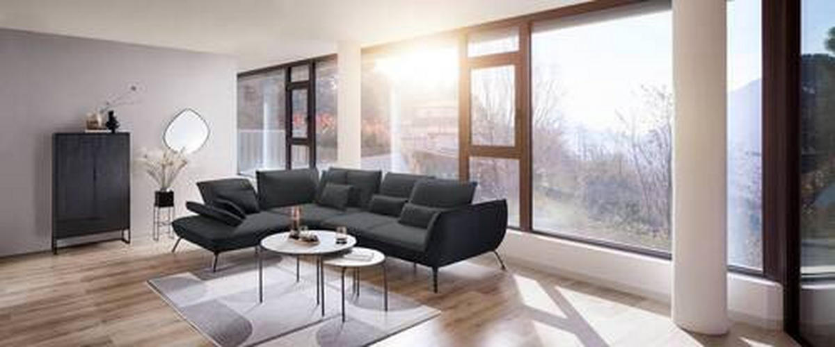 ECKSOFA in Flachgewebe Anthrazit  - Anthrazit/Schwarz, Design, Textil/Metall (250/310cm) - Moderano