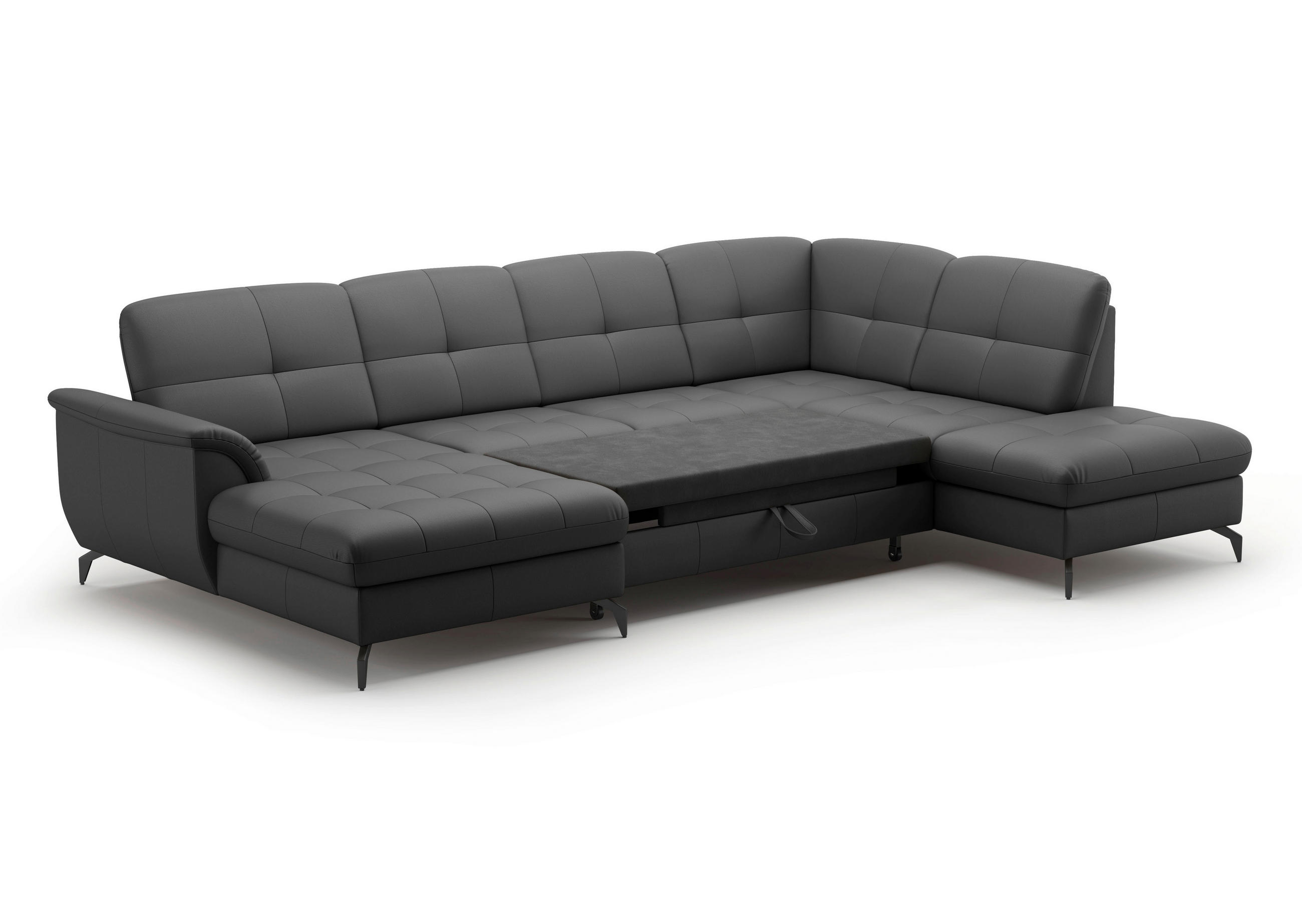 WOHNLANDSCHAFT in Vliesstoff Kombination Echtleder/Stoff Schwarz - Schwarz, Modern, Leder/Textil (164/319/212cm) - Sit & More