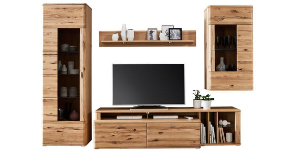 WOHNWAND Buche furniert, massiv Buchefarben - Edelstahlfarben/Buchefarben, KONVENTIONELL, Glas/Holz (301/208/52cm) - Cantus