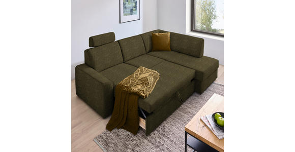 ECKSOFA in Webstoff Olivgrün  - Schwarz/Olivgrün, KONVENTIONELL, Kunststoff/Textil (224/165cm) - Xora