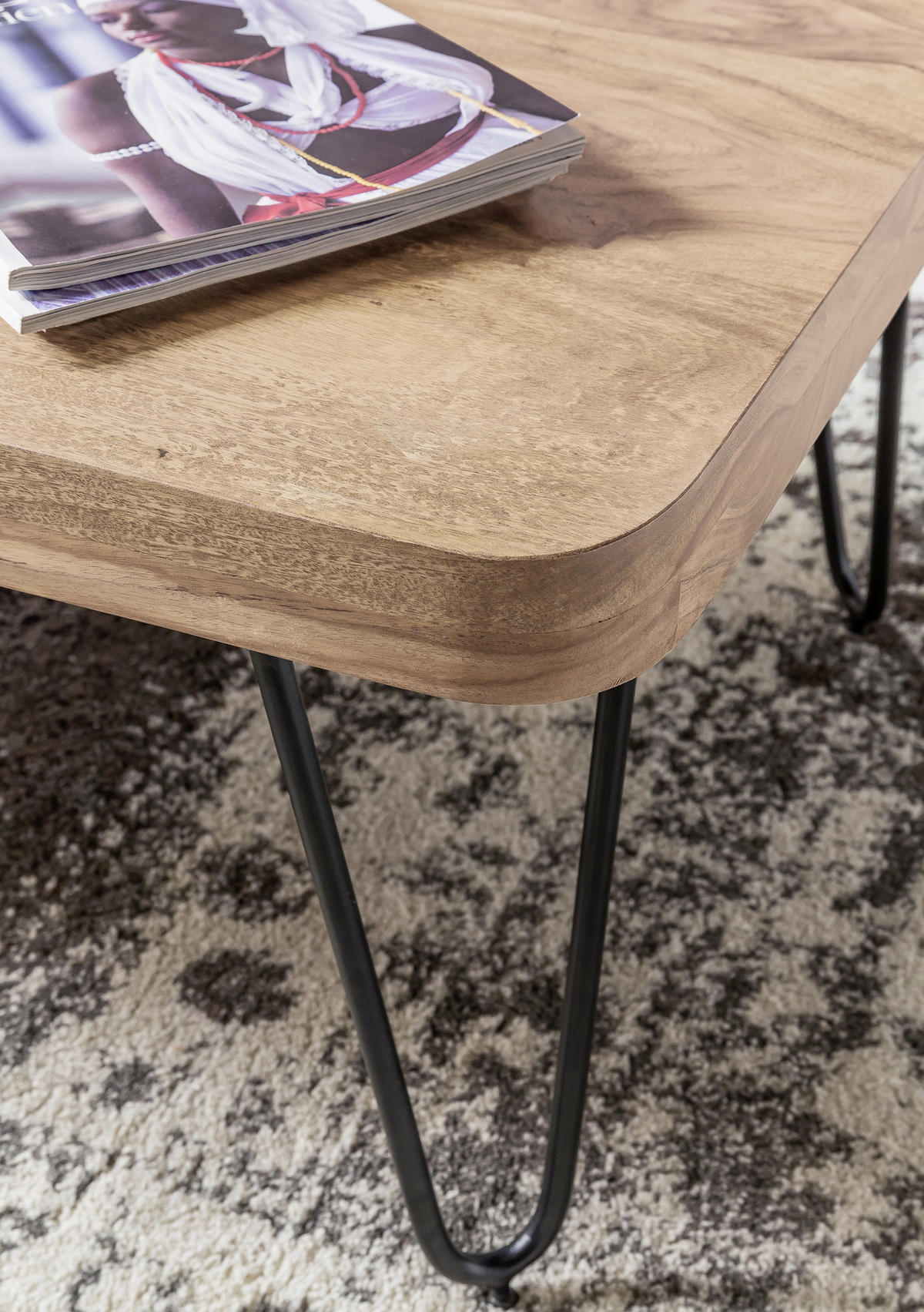 DOHÁNYZÓASZTAL fa 115/60/40 cm   - akácia színű/fekete, Design, fa/fém (115/60/40cm) - MID.YOU