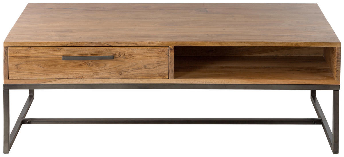 COUCHTISCH Akazie massiv 118/70/40 cm rechteckig Akaziefarben  - Schwarz/Akaziefarben, Design, Holz/Metall (118/70/40cm) - home24