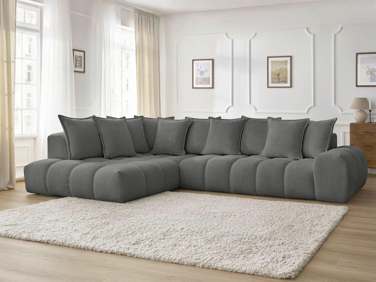 ECKSOFA Ottomane links  EVEREST Dunkelgrau Flachgewebe  - Dunkelgrau/Schwarz, MODERN, Kunststoff/Textil (210/352cm) - Livetastic