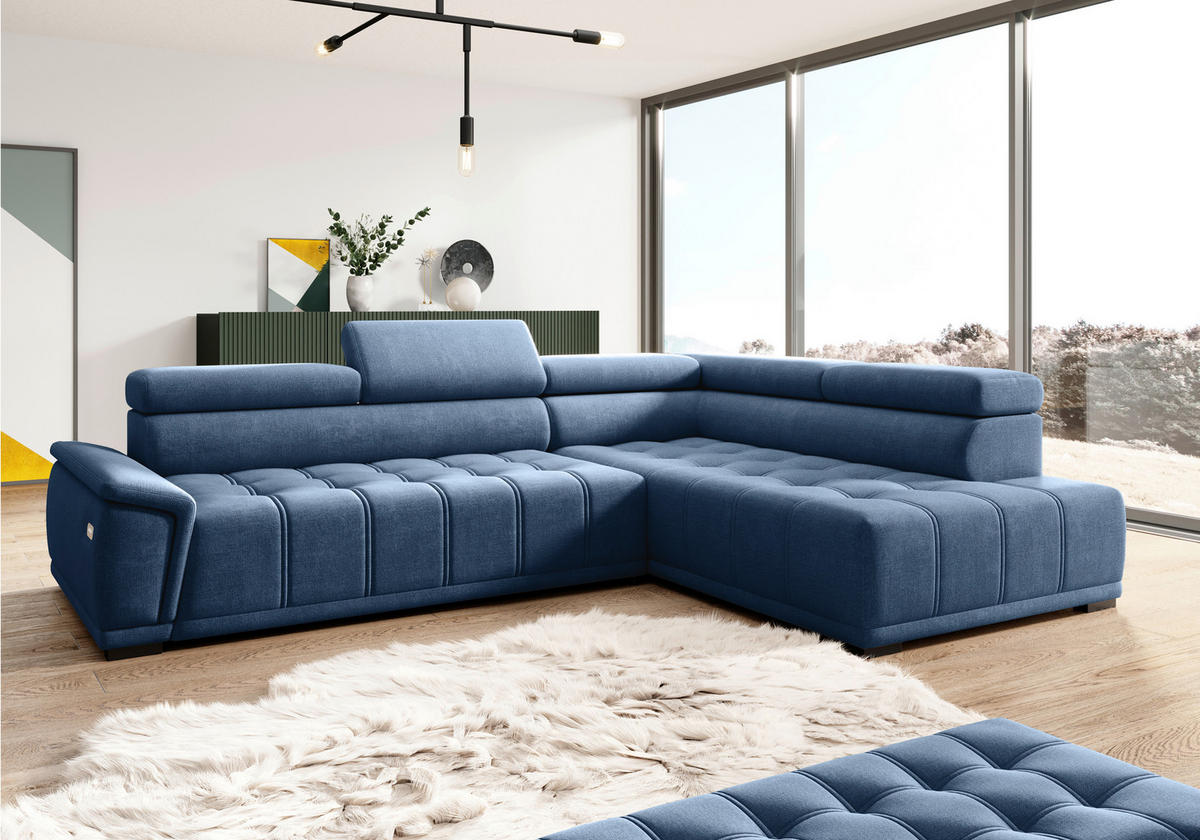 HÖRNSOFFA i chenille, vävt tyg mörkblå  - svart/mörkblå, Modern, textil/plast (283/106cm) - MID.YOU