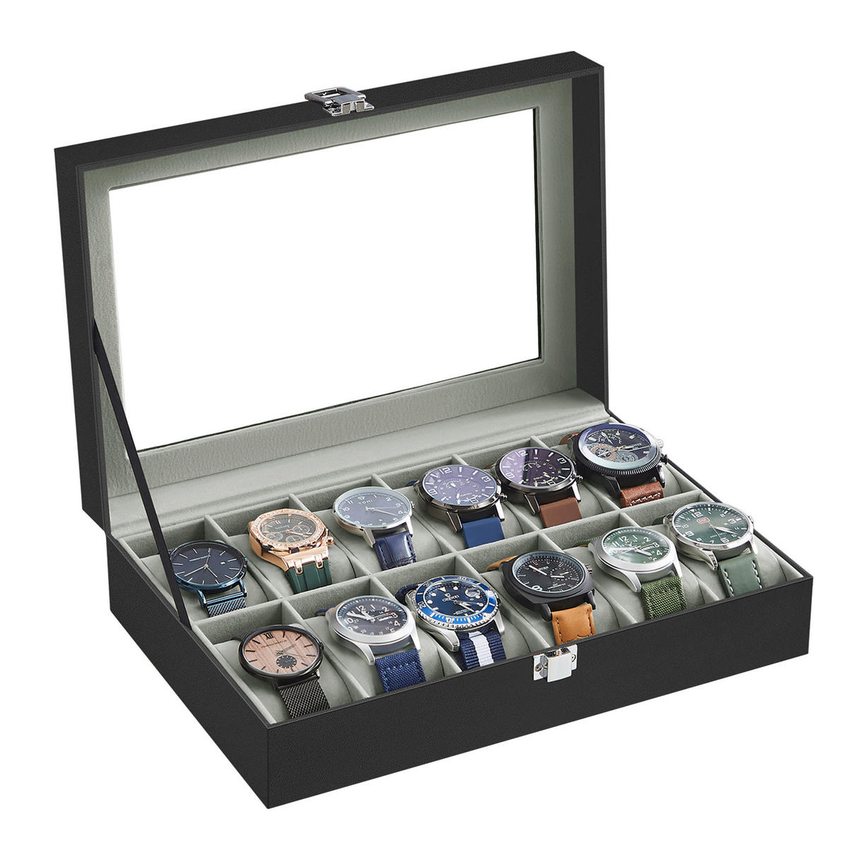 UHRENBOX - Schwarz, Basics, Glas/Holzwerkstoff (30,2/7,8/20,2cm)