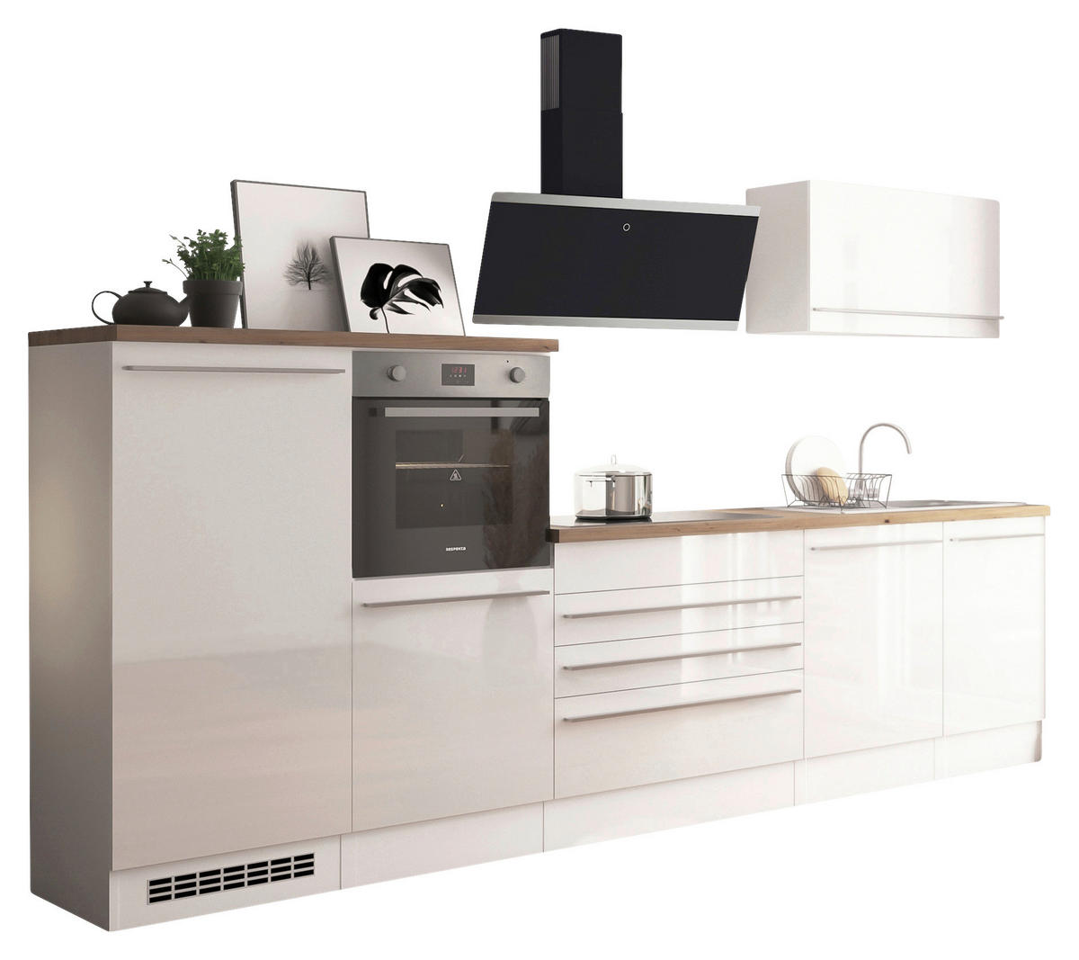 KÜCHENBLOCK 320 cm   in Weiß  - Wildeiche/Edelstahlfarben, Design, Holzwerkstoff/Kunststoff (320cm) - Respekta