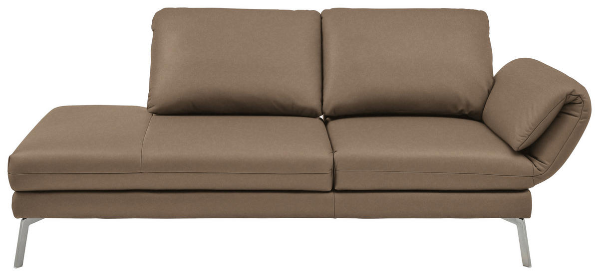 RÉCAMIERE Echtleder Hellbraun  - Chromfarben/Hellbraun, Design, Leder/Metall (209/85-109/95-16cm) - Dieter Knoll